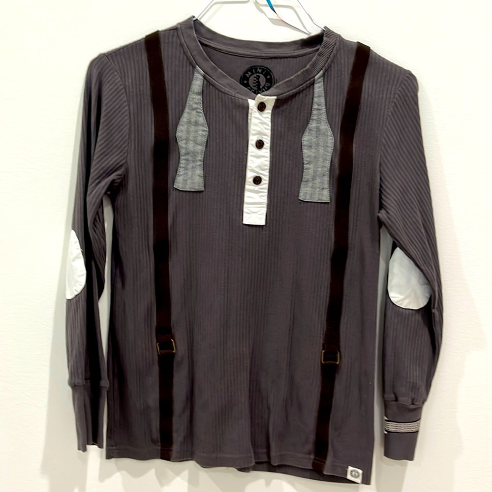 Kids Long Sleeve Gray Tee with Suspenders Design